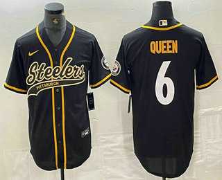 Men%27s Pittsburgh Steelers #6 Patrick Queen Black With Patch Cool Base Stitched Baseball Jersey